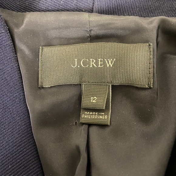 J. Crew Blazer Jacket Women's Size 12 Navy Blue Collarless‎ Vented Sleeves - Picture 3 of 11